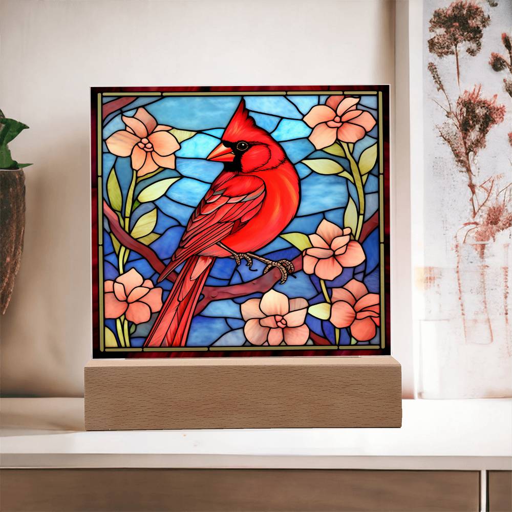 Red Cardinal Stained Glass Sublimation Square Acrylic Plaque