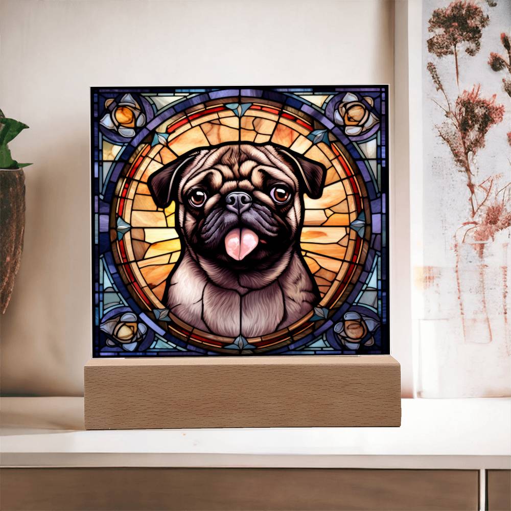 Pug2 Dog Acrylic  Square Plaque, Pet Memorial