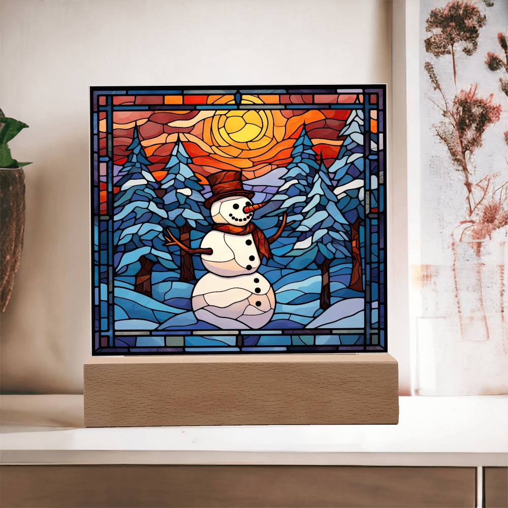 square-stained-glass-snowman (8) Sublimation Stained Glass Square Acrylic Plaque