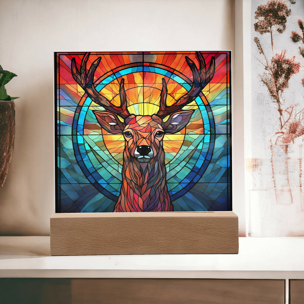 Buck Deer Sublimation Stained Glass Square Acrylic Plaque