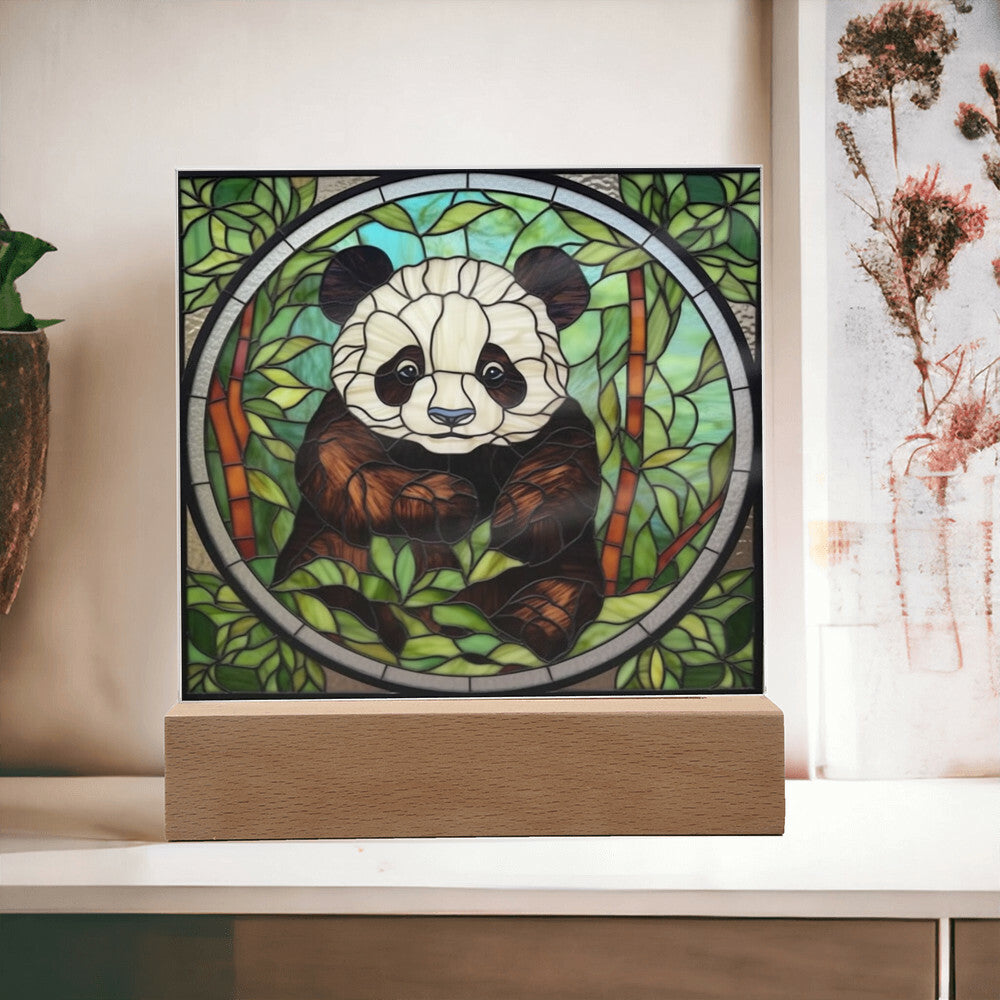 Panda Bear Stained Glass Sublimation Square Acrylic Plaque