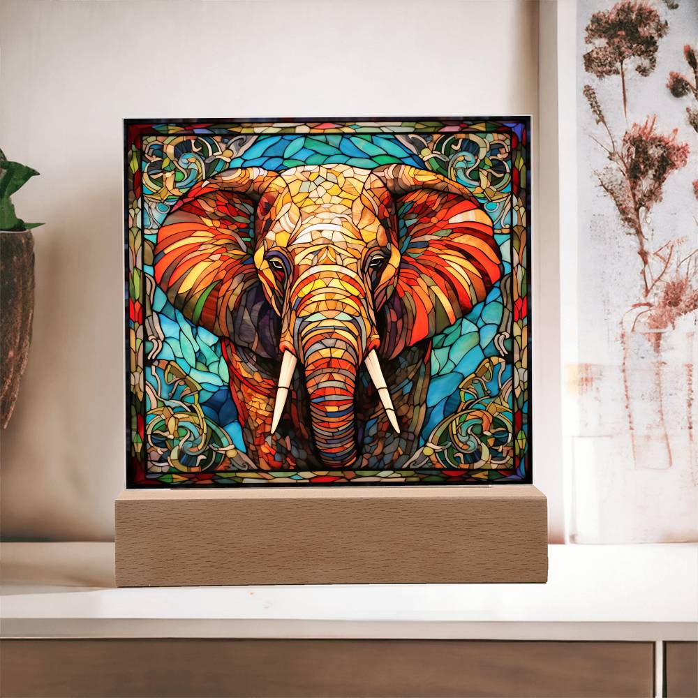 Elephant Sublimation Stained Glass Square Acrylic Plaque