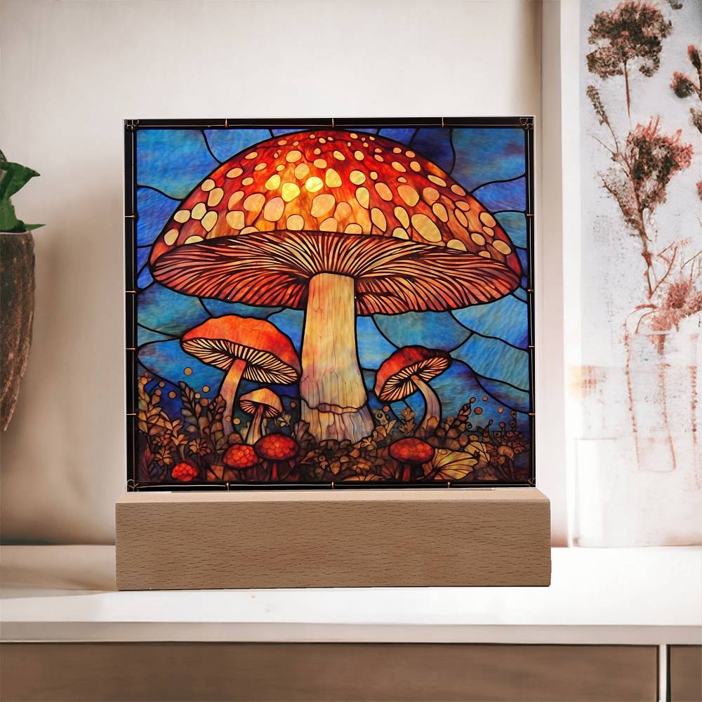 Mushroom Stained Glass Sublimation Square Acrylic Plaque