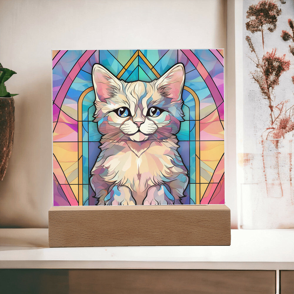 Kitty Cat Sublimation Stained Glass Square Acrylic Plaque