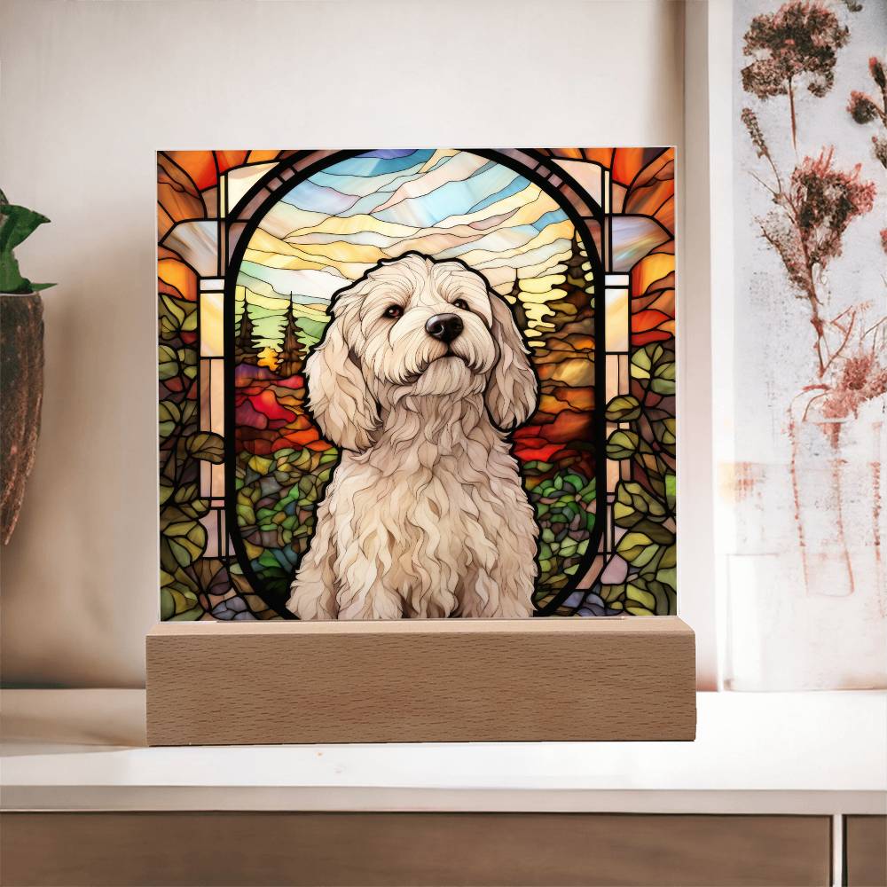 White Labradoodle Dog Acrylic  Square Plaque, Pet Memorial