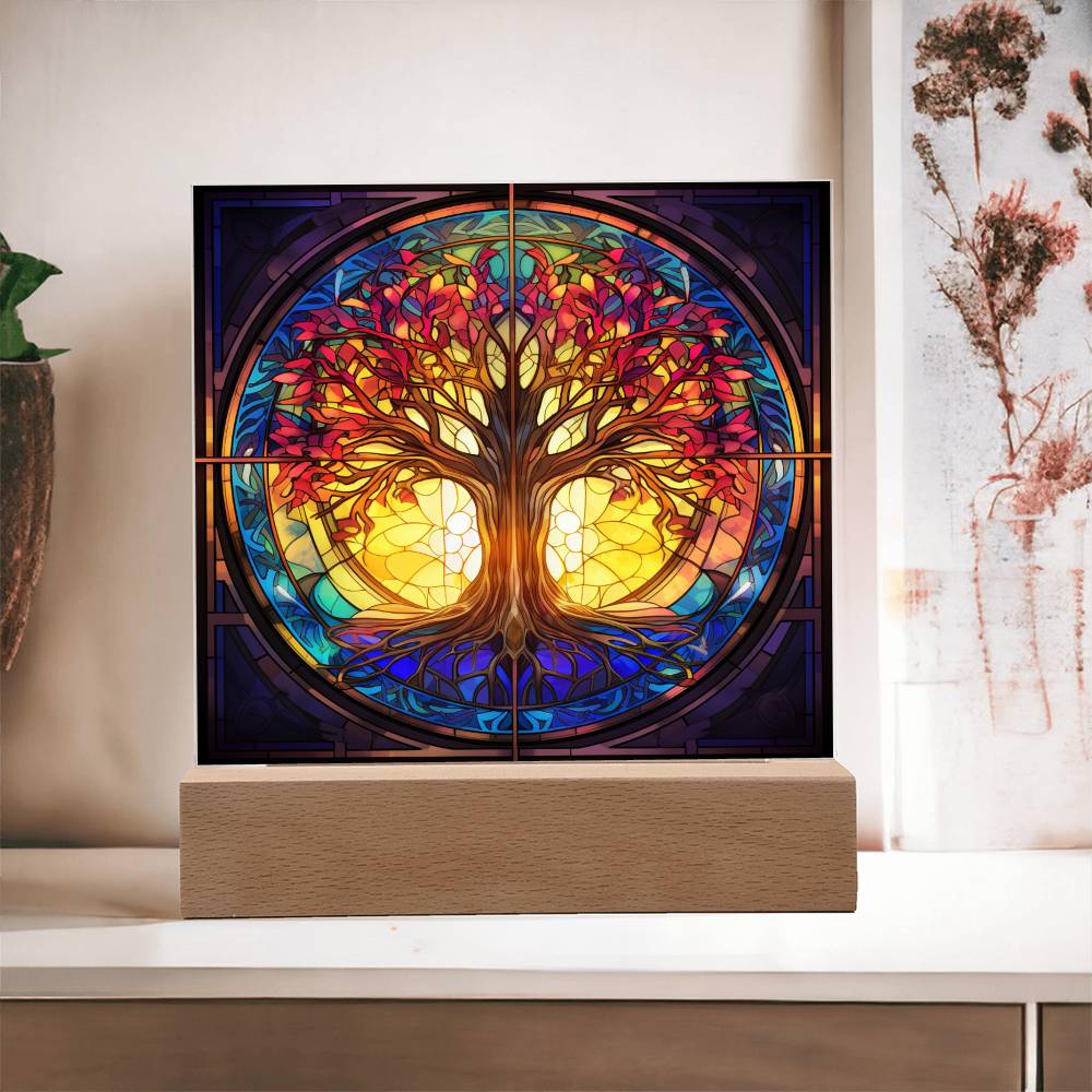 Tree of Life Stained Glass Sublimation Square Acrylic Plaque