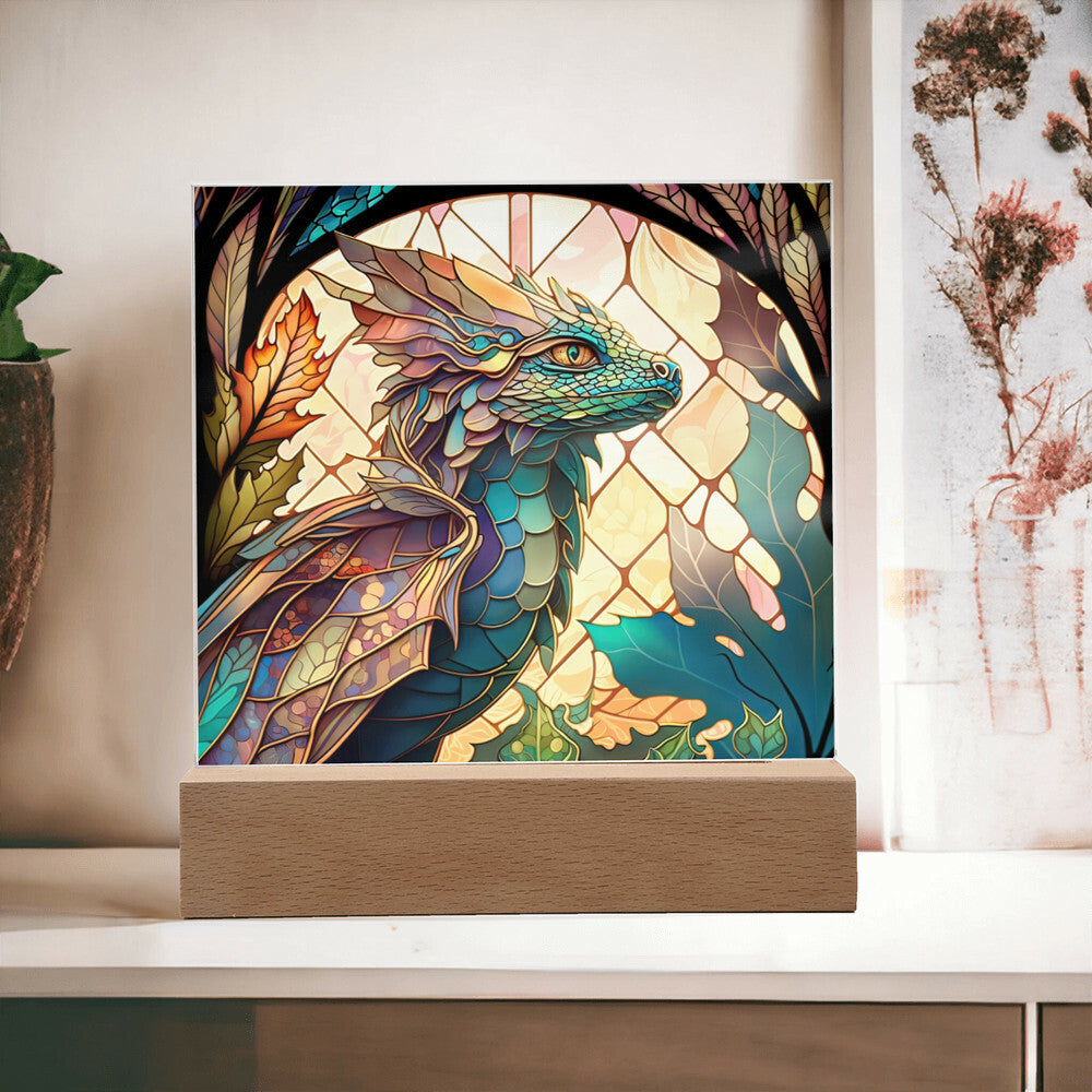 Dragon Faux Stained Glass Square Acrylic Plaque