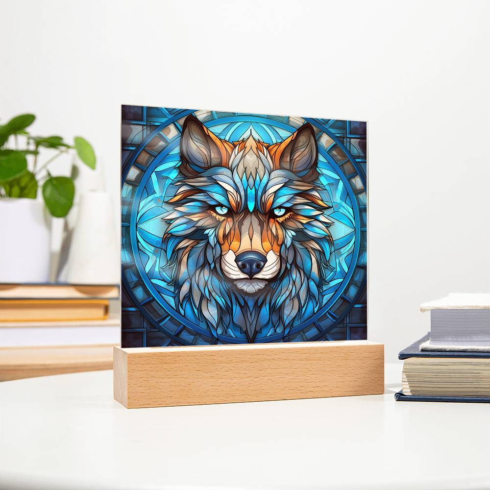 Wolf Sublimation Stained Glass Square Acrylic Plaque