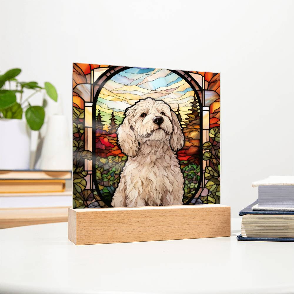 White Labradoodle Dog Acrylic  Square Plaque, Pet Memorial