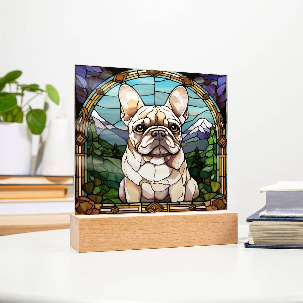 White French Bulldog Dog Acrylic  Square Plaque, Pet Memorial