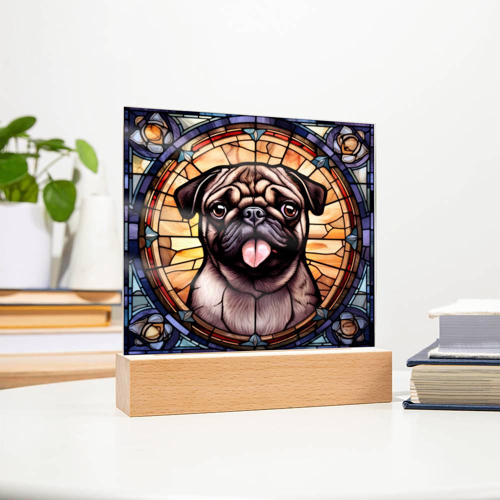 Pug2 Dog Acrylic  Square Plaque, Pet Memorial