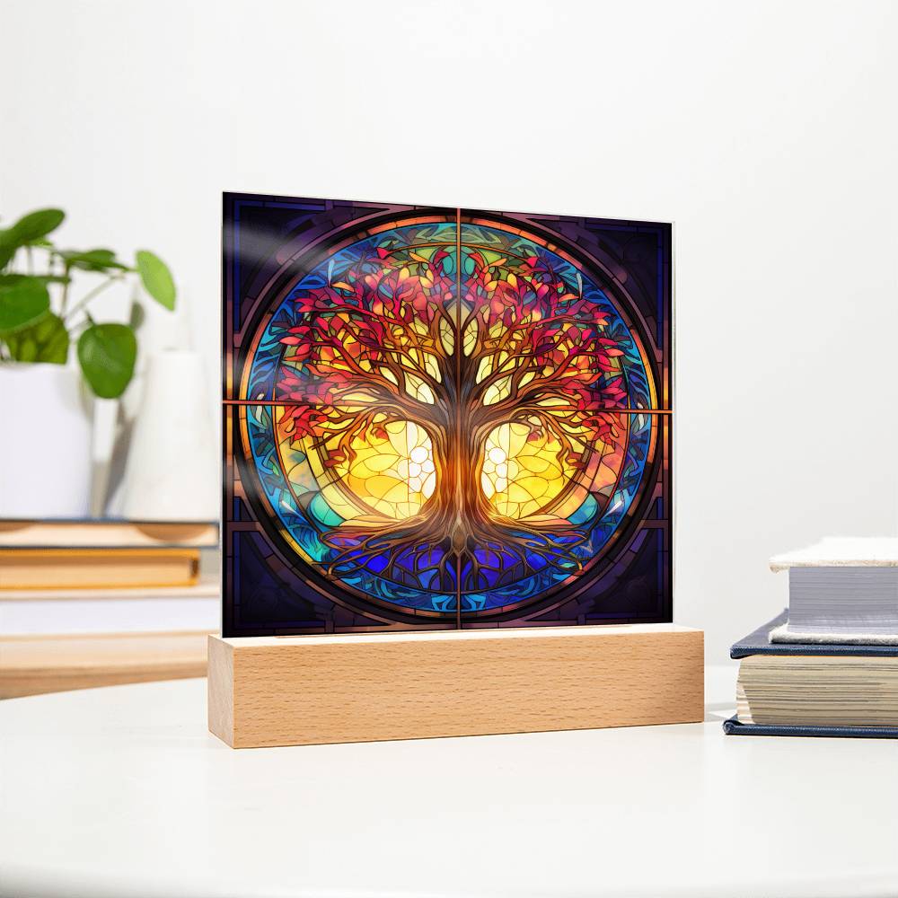 Tree of Life Stained Glass Sublimation Square Acrylic Plaque