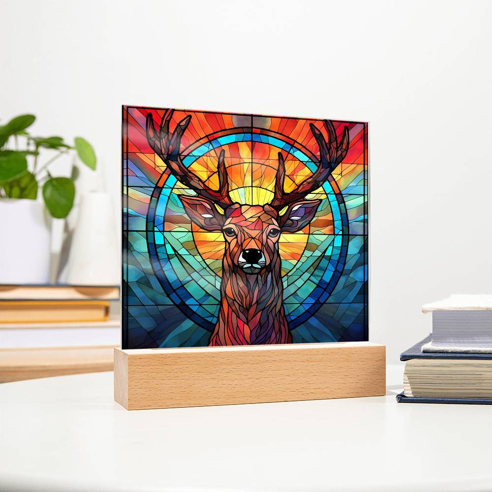 Buck Deer Sublimation Stained Glass Square Acrylic Plaque