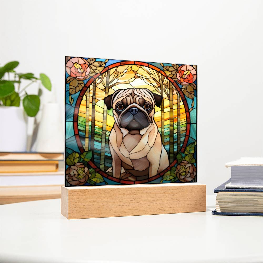 Pug Dog Acrylic  Square Plaque, Pet Memorial