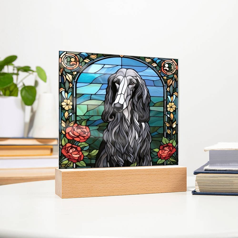 Grey Afghan Hound Dog Acrylic  Square Plaque, Pet Memorial