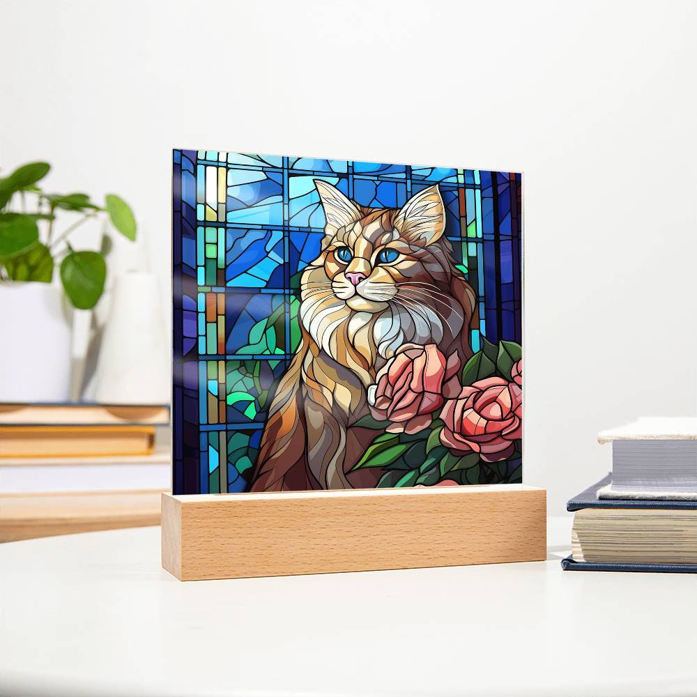 Cat Sublimation Stained Glass Square Acrylic Plaque