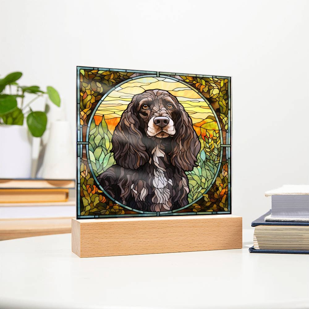 Grey English Cocker Spaniel Dog Acrylic  Square Plaque, Pet Memorial