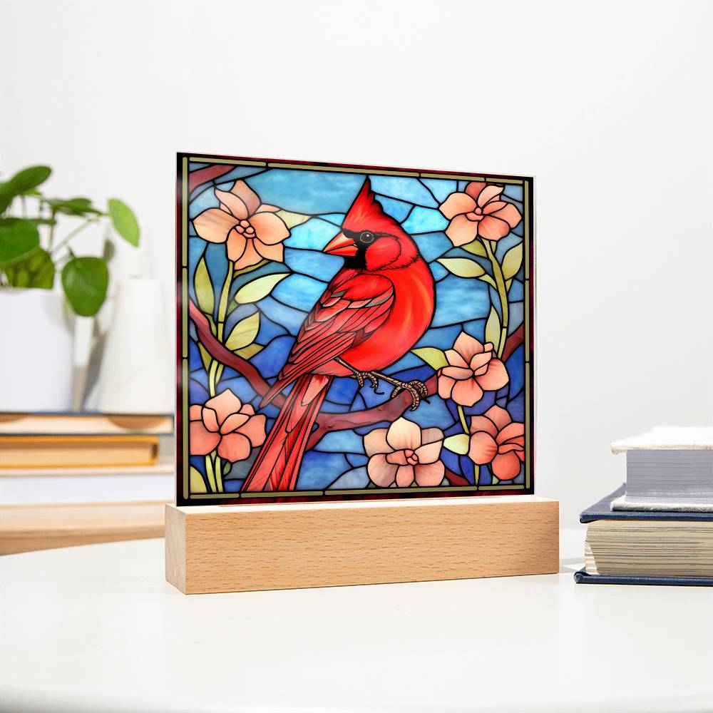 Red Cardinal Stained Glass Sublimation Square Acrylic Plaque