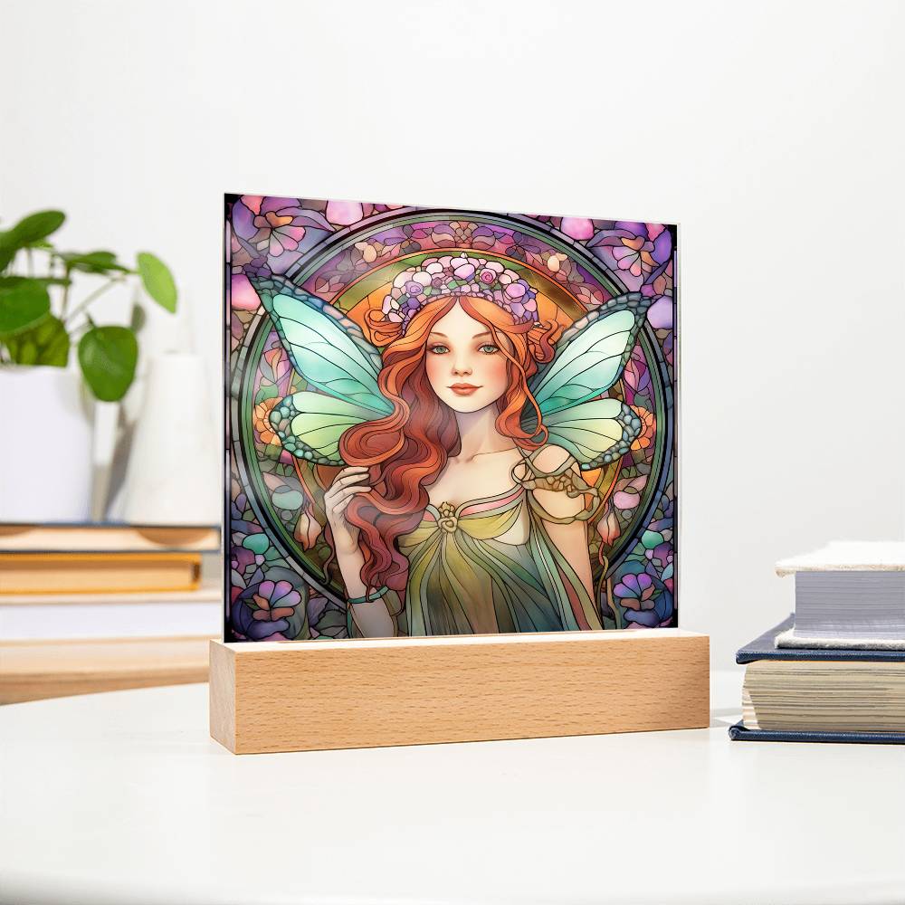 Fairy Sublimation Stained Glass Square Acrylic Plaque