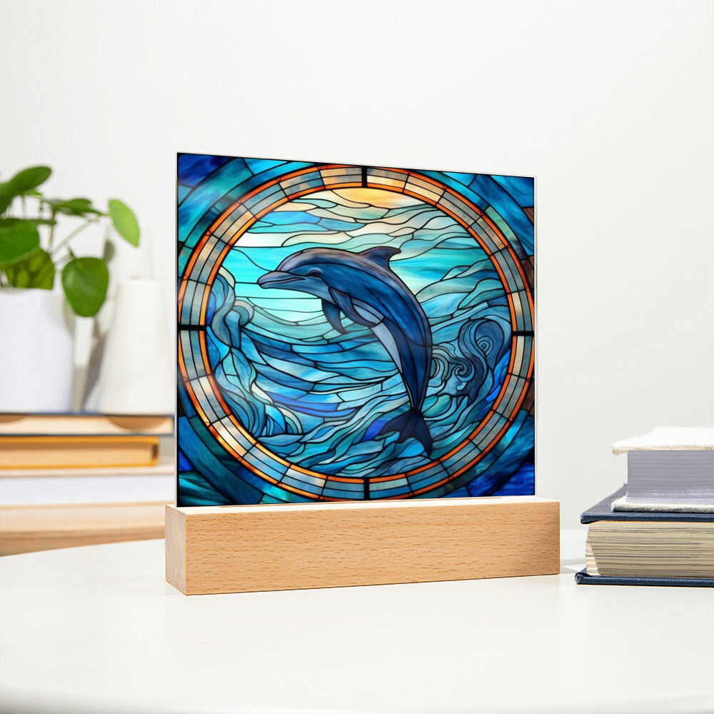 Dolphin Sublimation Stained Glass Square Acrylic Plaque