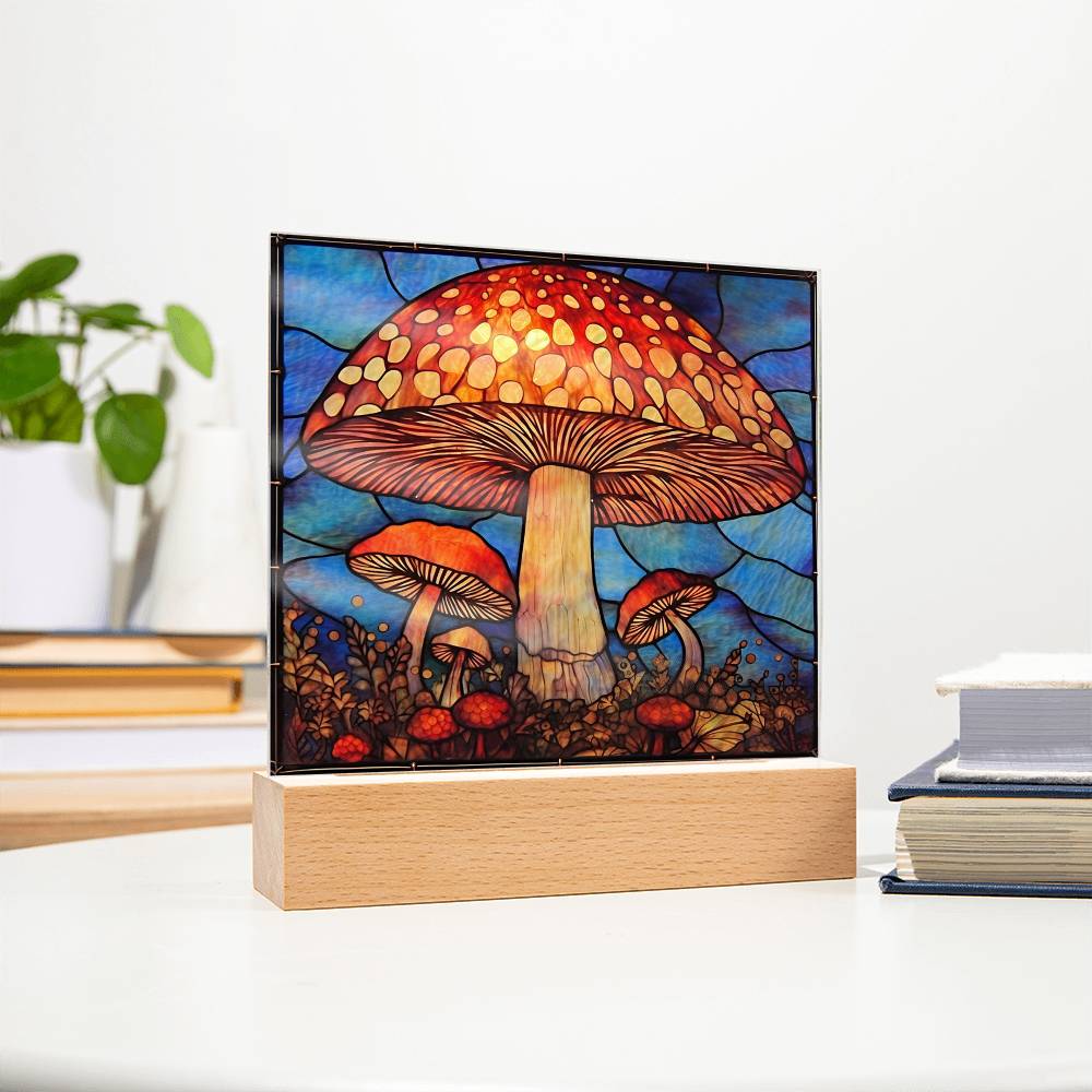 Mushroom Stained Glass Sublimation Square Acrylic Plaque