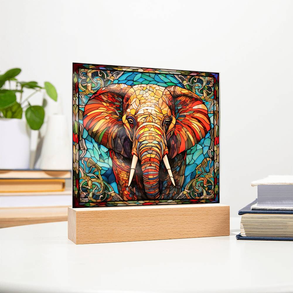 Elephant Sublimation Stained Glass Square Acrylic Plaque