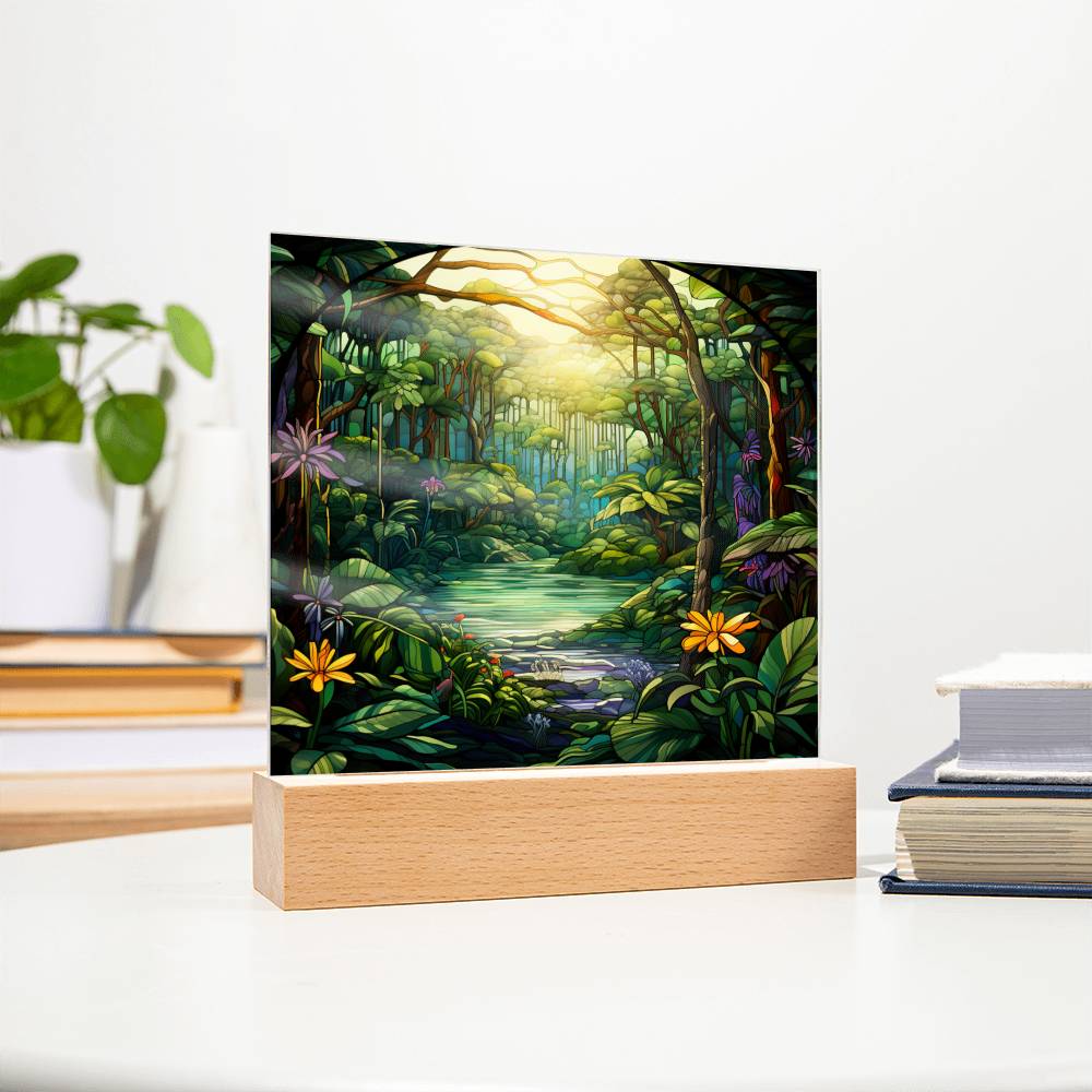 Tropical Rainforest Stained Glass Sublimation Square Acrylic Plaque