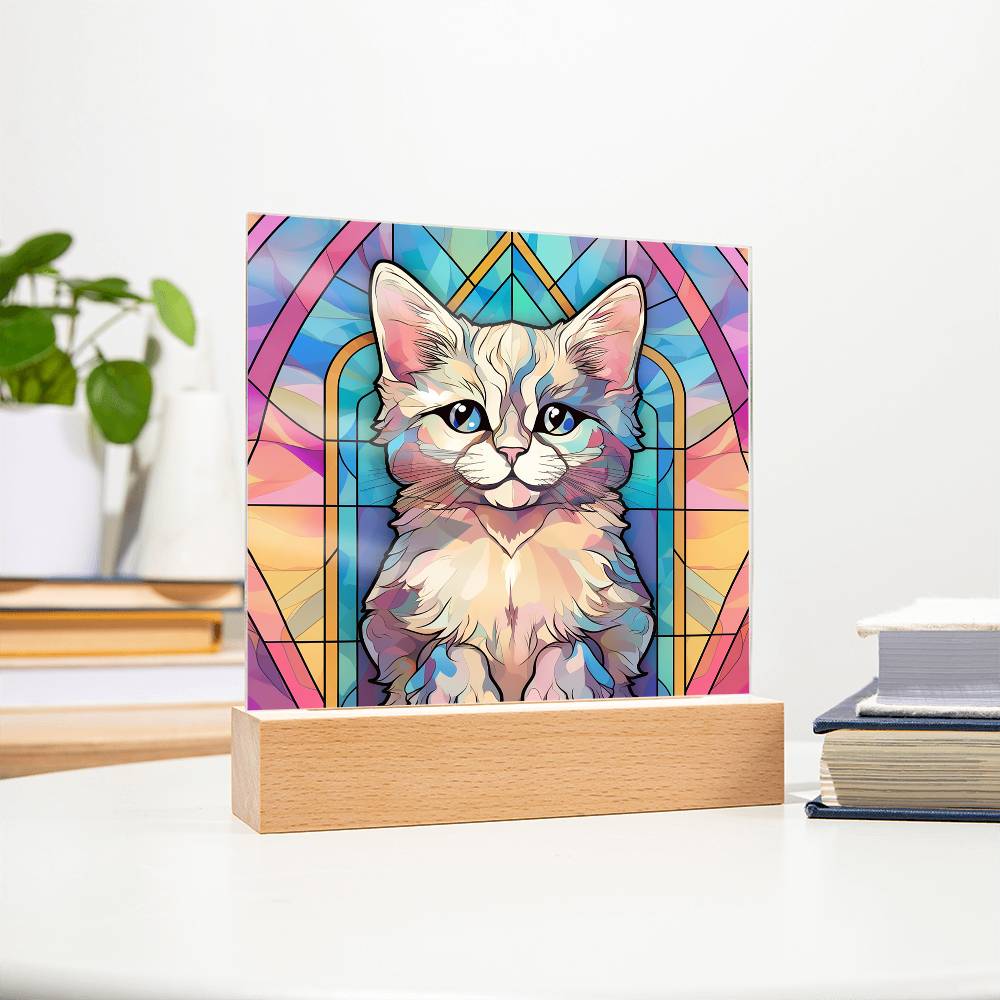 Kitty Cat Sublimation Stained Glass Square Acrylic Plaque