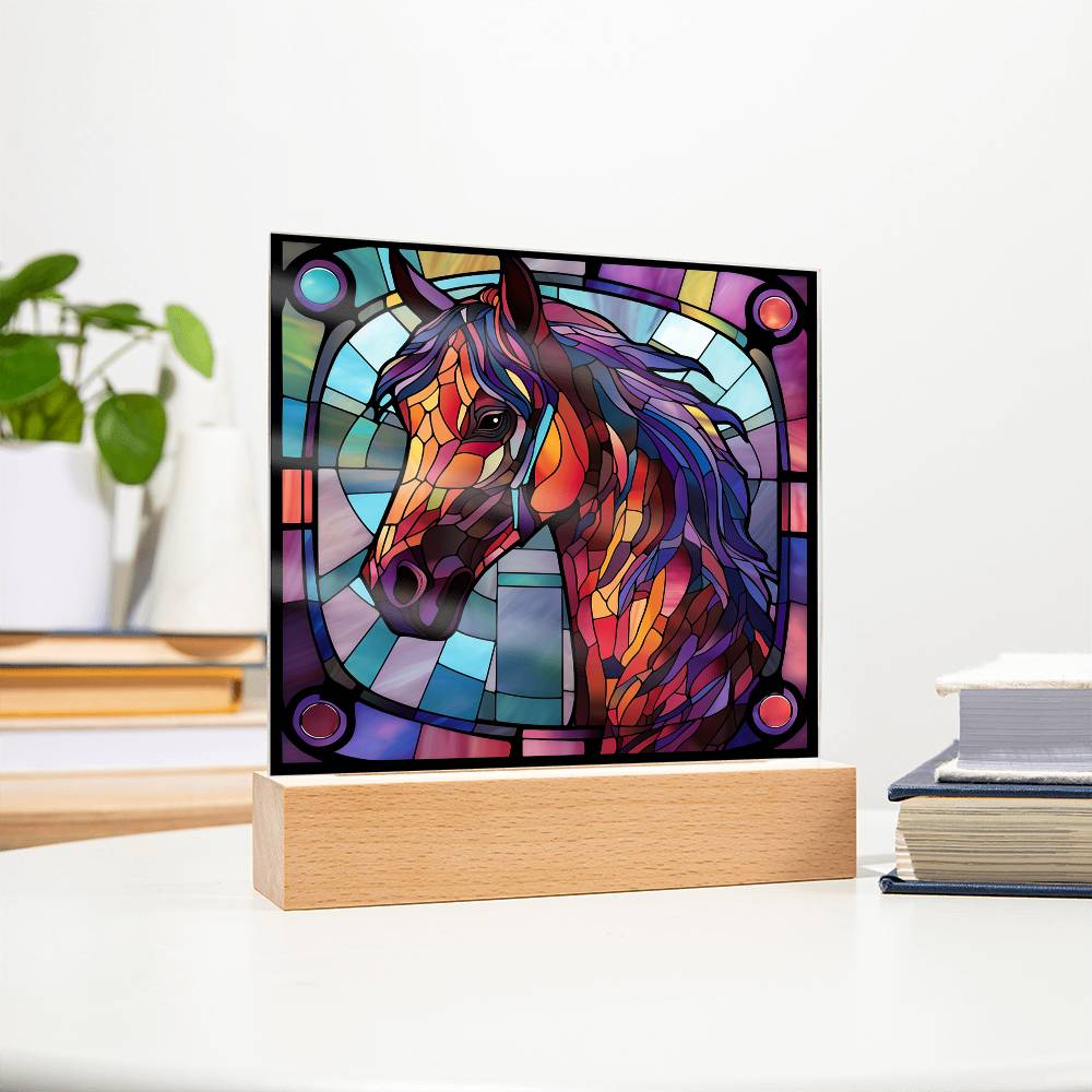 Horse Sublimation Stained Glass Square Acrylic Plaque