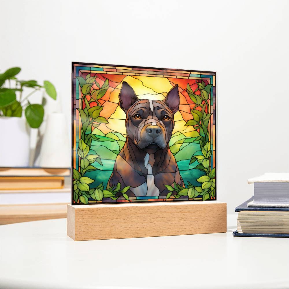 Grey American Pit Bull Terrier Dog Acrylic  Square Plaque, Pet Memorial