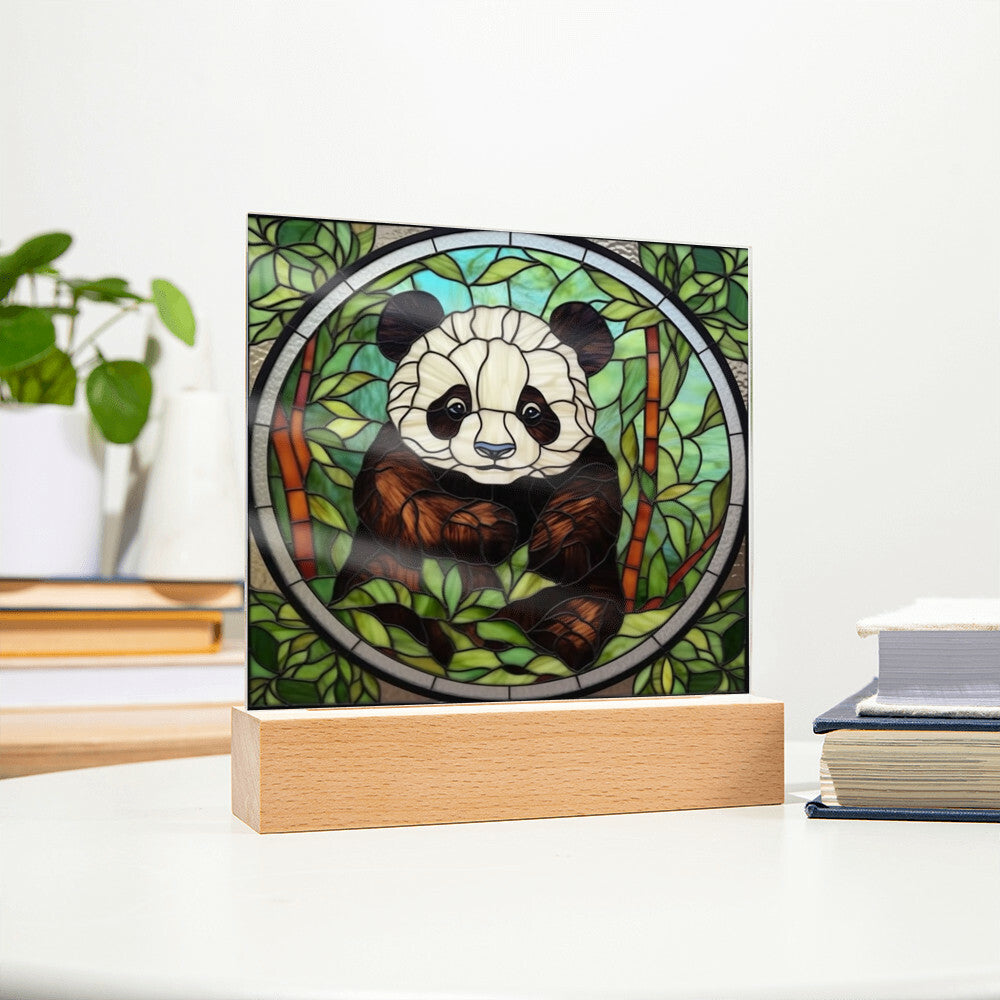 Panda Bear Stained Glass Sublimation Square Acrylic Plaque