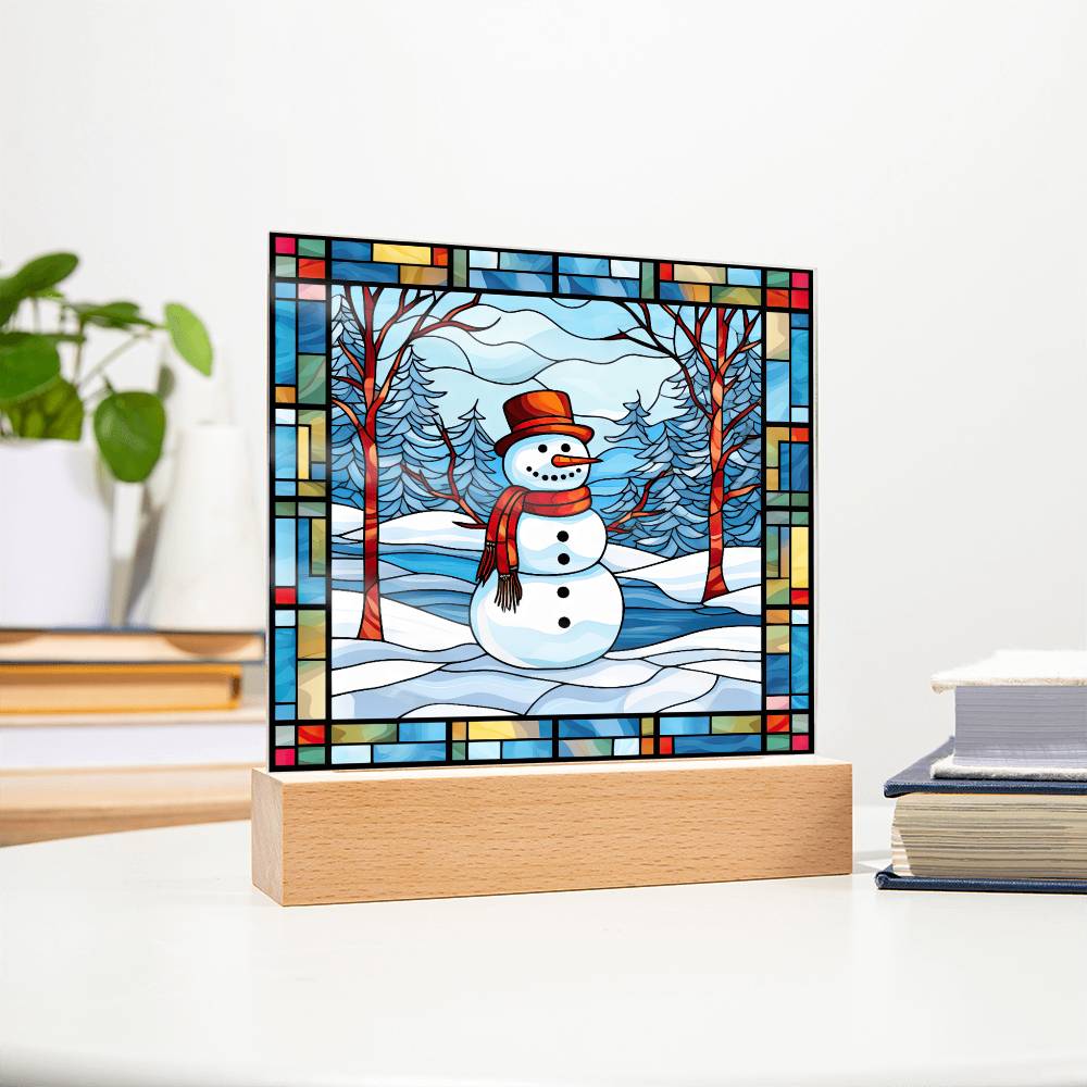 square-stained-glass-snowman (7) Sublimation Stained Glass Square Acrylic Plaque