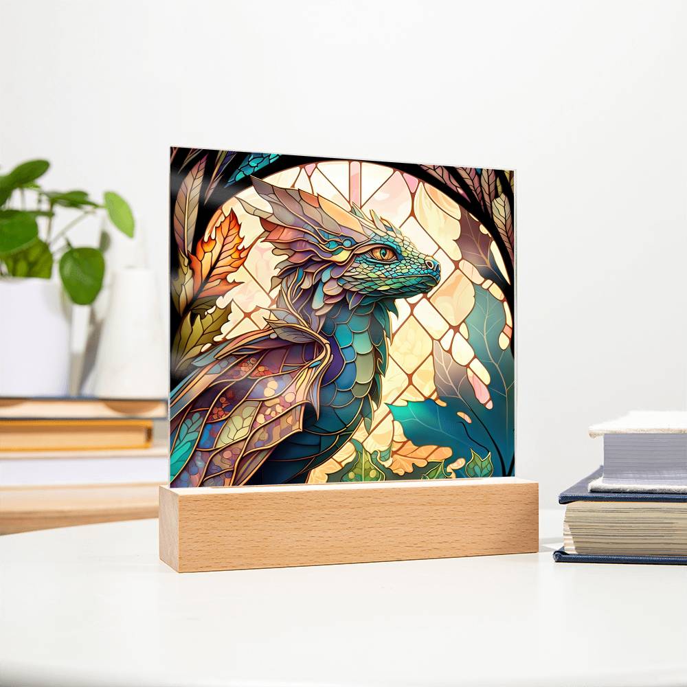 Dragon Faux Stained Glass Square Acrylic Plaque