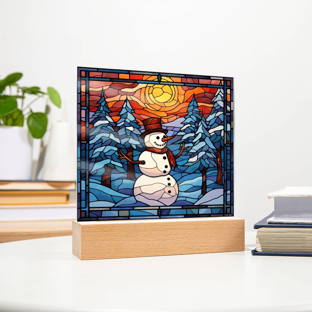 square-stained-glass-snowman (8) Sublimation Stained Glass Square Acrylic Plaque