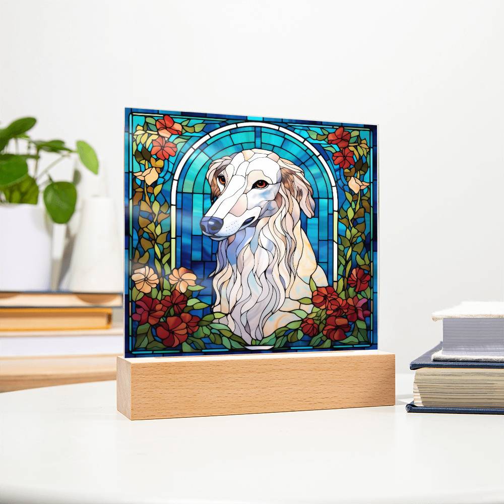 White Borzoi Dog Acrylic  Square Plaque, Pet Memorial