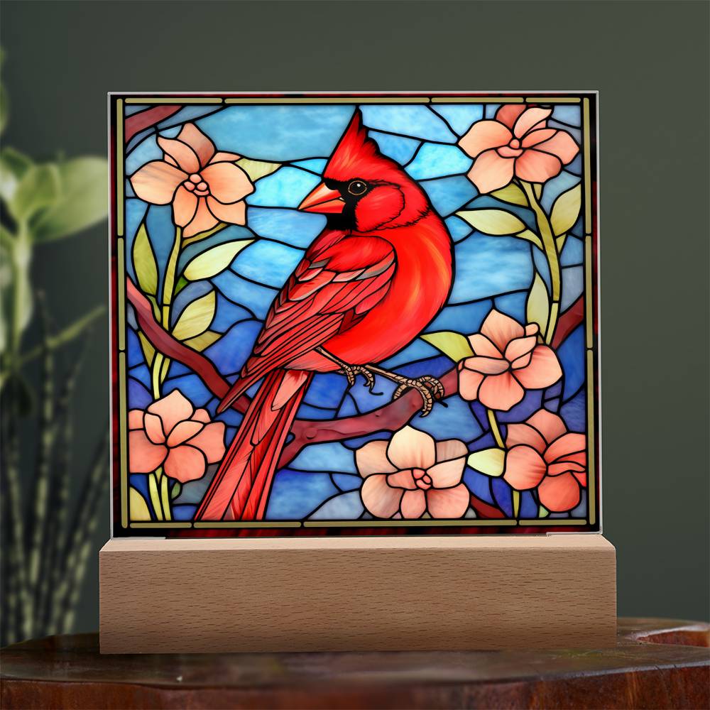 Red Cardinal Stained Glass Sublimation Square Acrylic Plaque