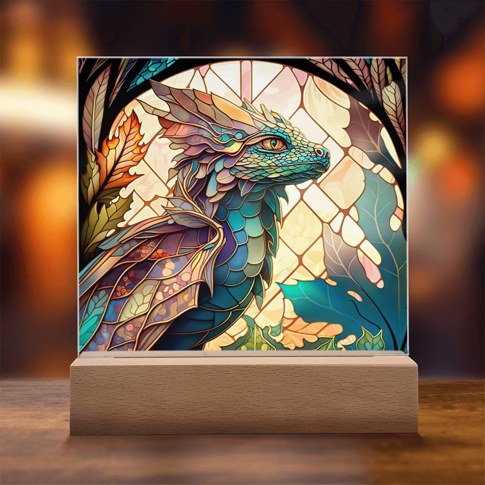 Dragon Faux Stained Glass Square Acrylic Plaque