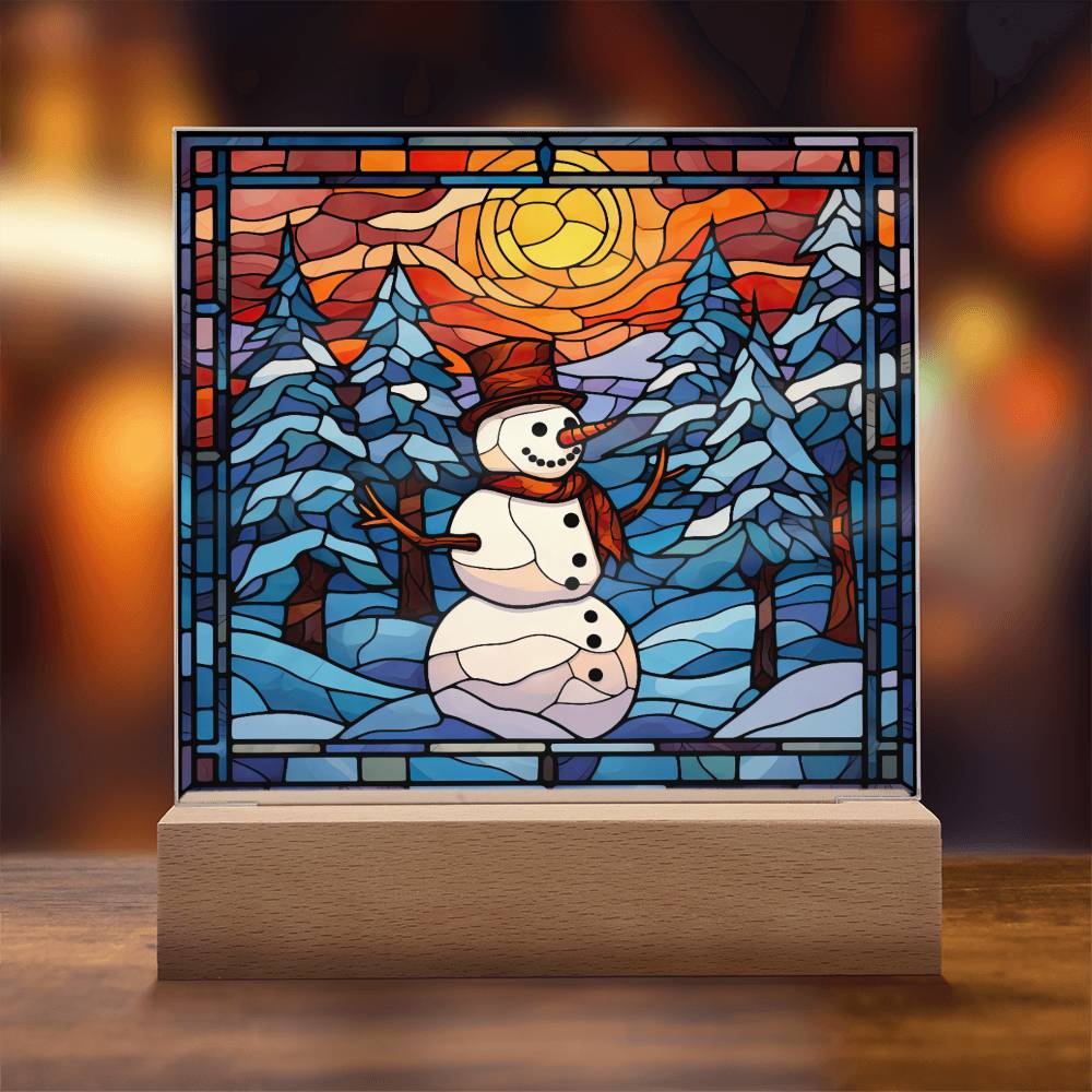 square-stained-glass-snowman (8) Sublimation Stained Glass Square Acrylic Plaque