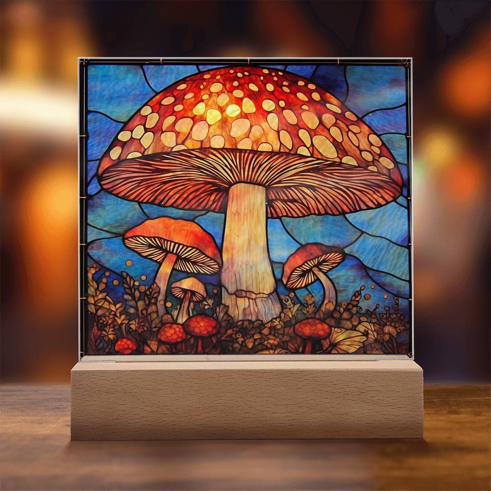 Mushroom Stained Glass Sublimation Square Acrylic Plaque