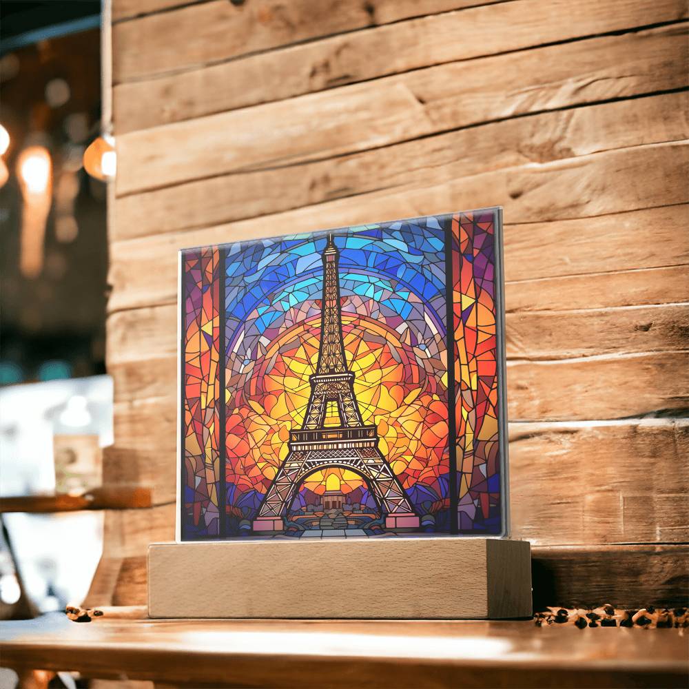 Eiffel Tower Faux Stained Glass Square Acrylic Plaque