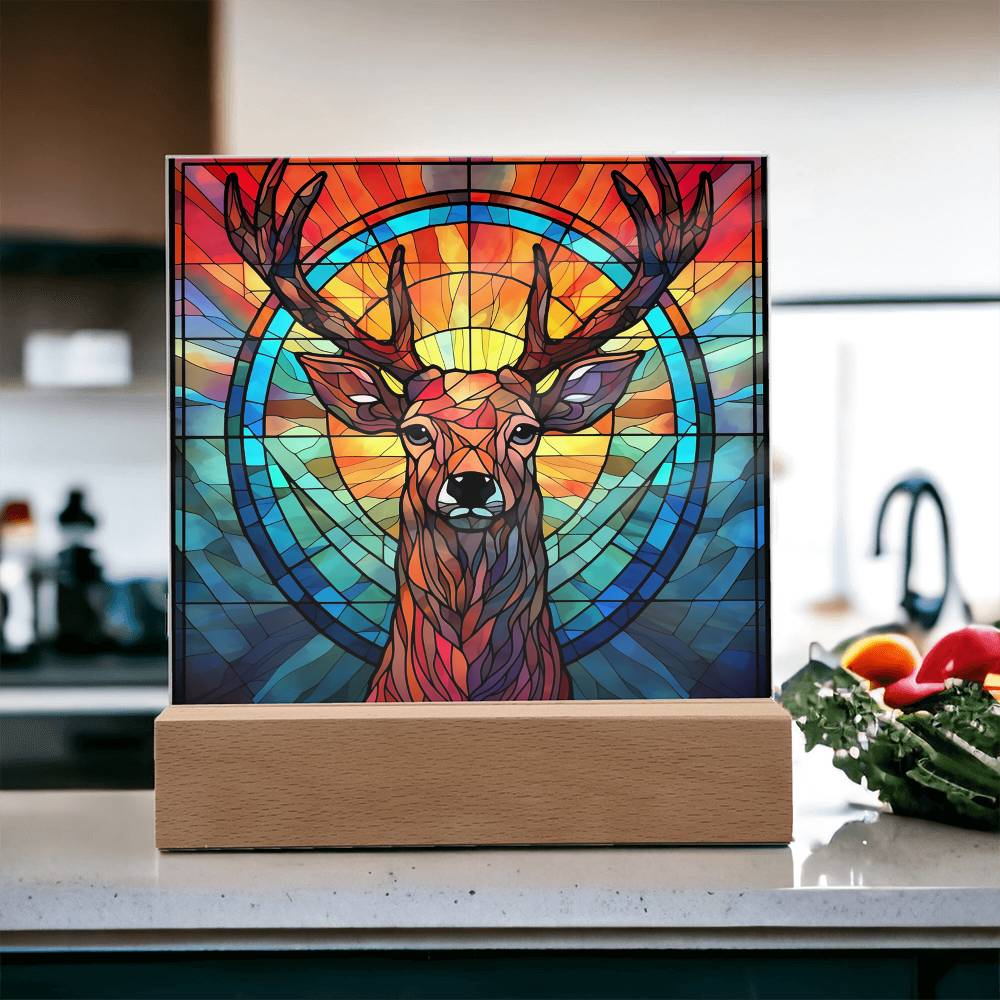 Buck Deer Sublimation Stained Glass Square Acrylic Plaque