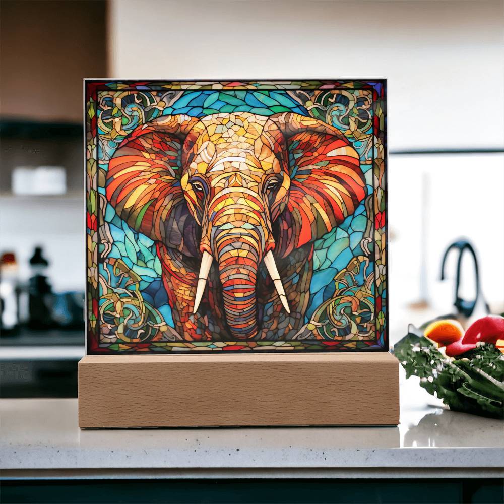 Elephant Sublimation Stained Glass Square Acrylic Plaque