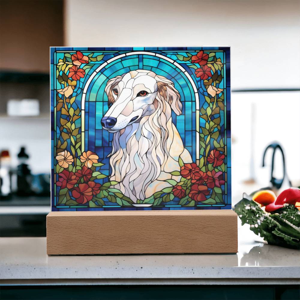 White Borzoi Dog Acrylic  Square Plaque, Pet Memorial