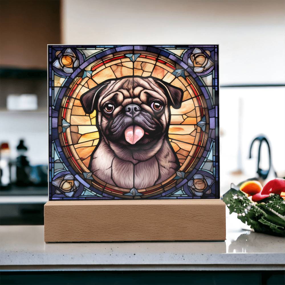 Pug2 Dog Acrylic  Square Plaque, Pet Memorial