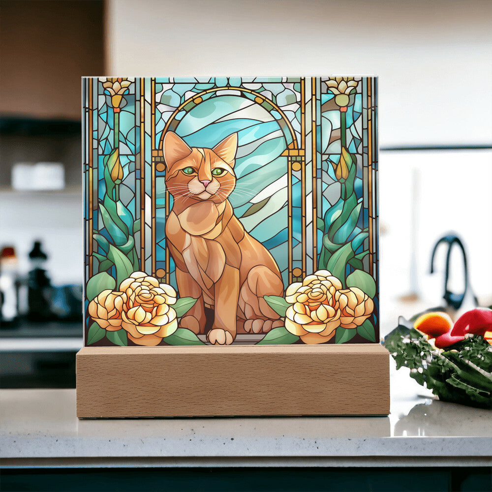 Cat Sublimation Stained Glass Square Acrylic Plaque