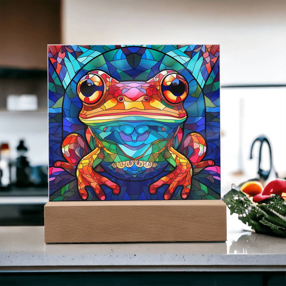 Frog Sublimation Stained Glass Square Acrylic Plaque