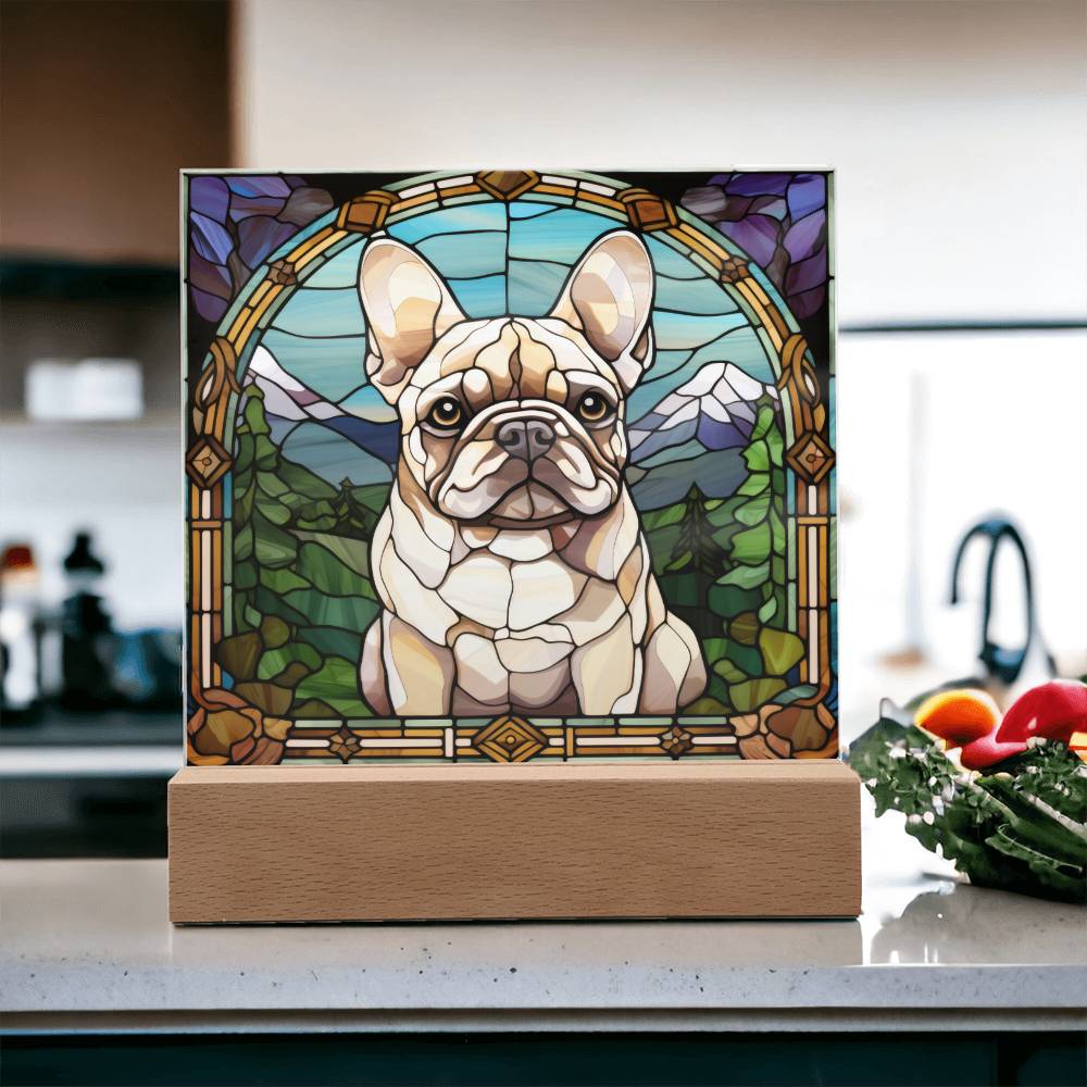 White French Bulldog Dog Acrylic  Square Plaque, Pet Memorial