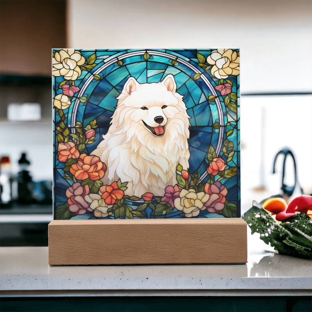 Samoyed Dog Acrylic  Square Plaque, Pet Memorial