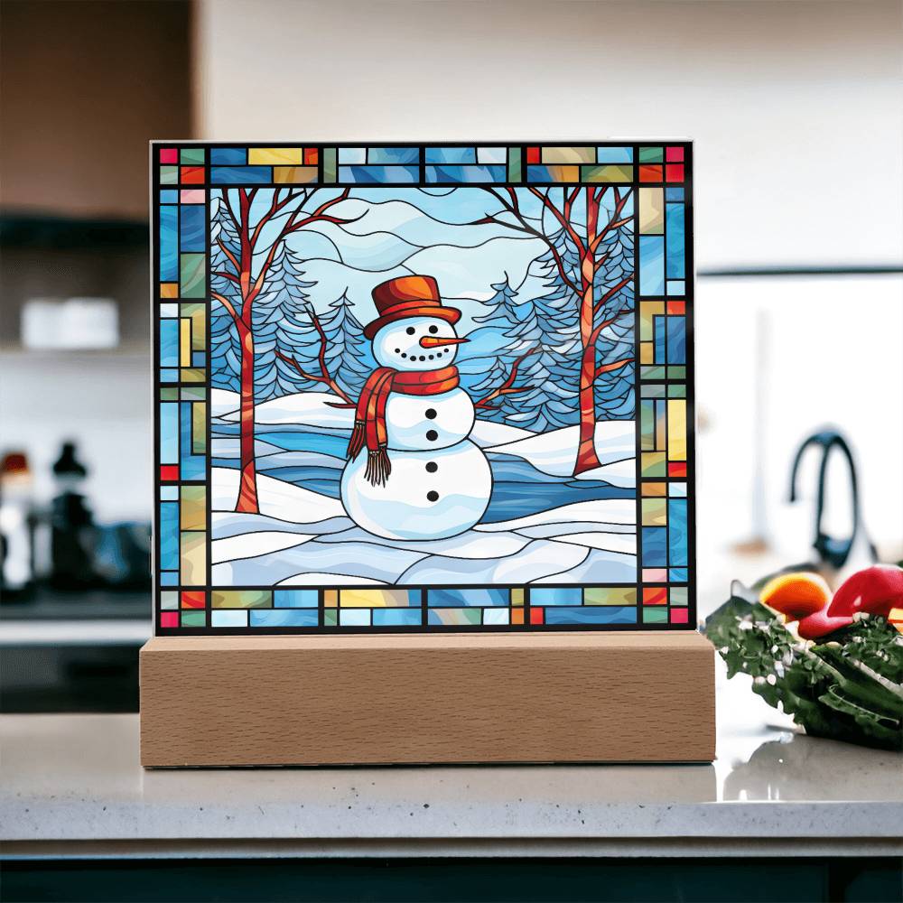 square-stained-glass-snowman (7) Sublimation Stained Glass Square Acrylic Plaque