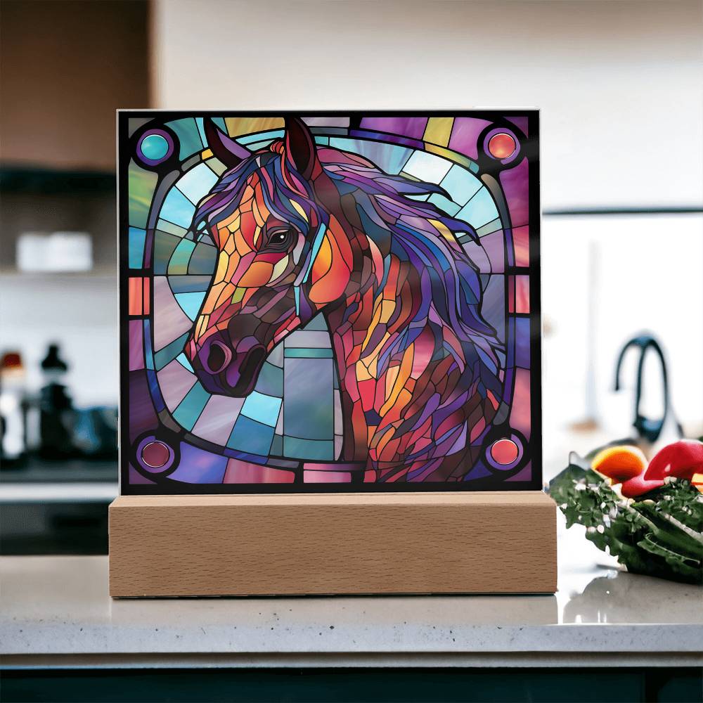 Horse Sublimation Stained Glass Square Acrylic Plaque